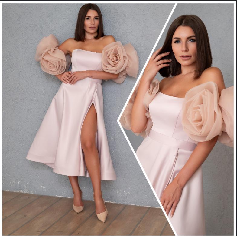 Shop Blush Midi Corset Dress With 3D Flower Sleeves, Womens Formal Dress With Slit, Wedding Guest Dress, Cocktail Party Outfit, Womens Clothing - Customizable and Made-to-Order Dresses Shop Blush Midi Corset Dress With 3D Flower Sleeves, Womens Formal Dress With Slit, Wedding Guest Dress, Cocktail Party Outfit, Womens Clothing - Customizable and Made-to-Order Dresses
