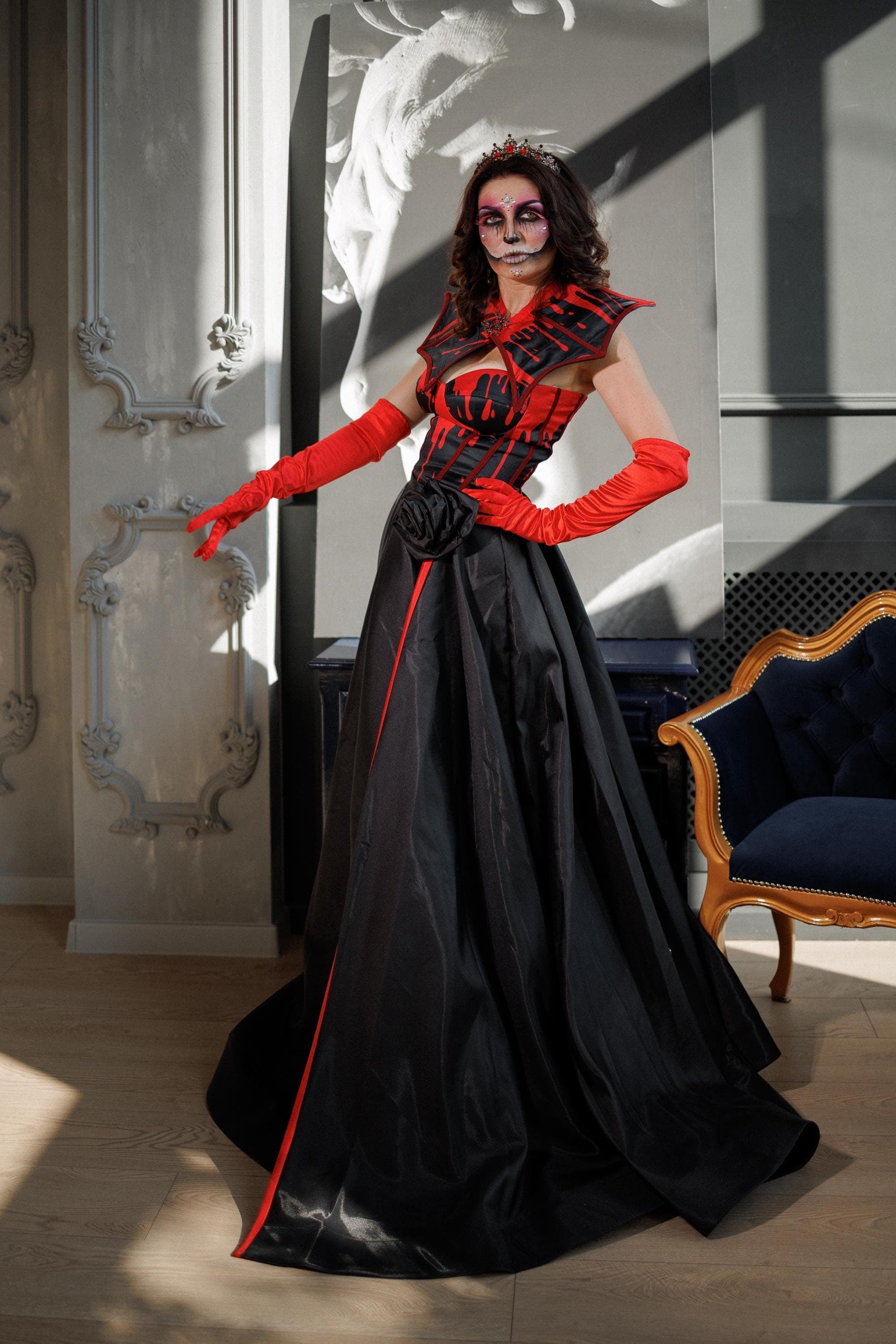 vapire women dress Gothic Victorian Velvet and Lace Vampire Gown women's Corset Cosplay Costume Music Of The Night Reminisce Brand 10-12 Very high Woman Vampire Costume, Adult Halloween