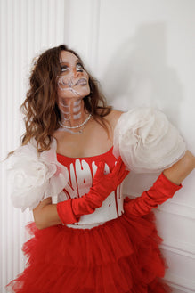 Red White tulle Tiered Skirt with painted bloody corset for Halloween wedding 10