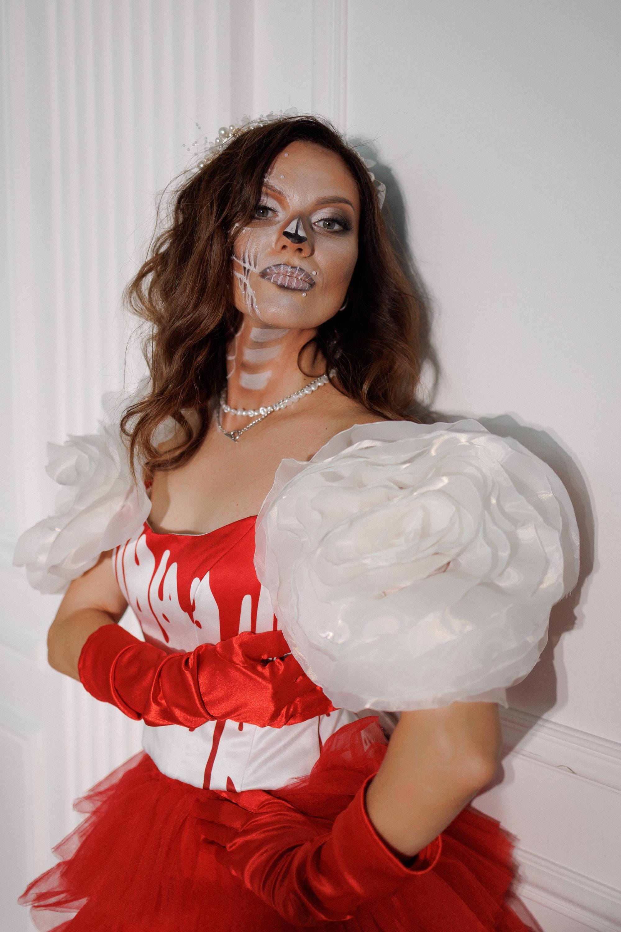 Red White tulle Tiered Skirt with painted bloody corset for Halloween wedding 10 Red White tulle Tiered Skirt with painted bloody corset for Halloween wedding 10
