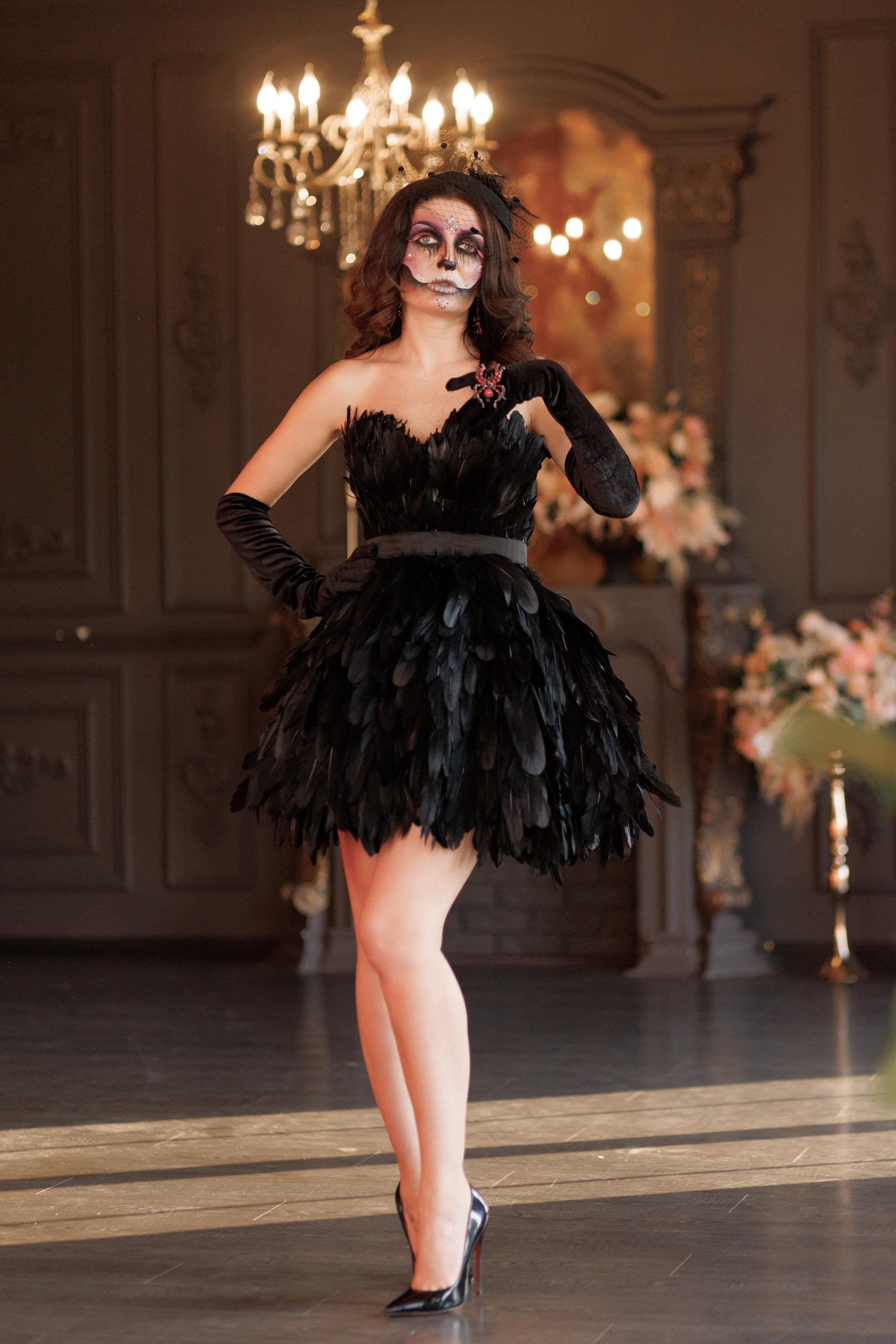 Black Swan Costume, Adult Halloween Costume, Black Feather Mini Dress, Halloween Wedding Dress, Mini Gothic Dress, Dark Angel Costume, Witch L / Black Black Swan Costume, Adult Halloween Costume, Black Feather Mini Dress, Halloween Wedding Dress, Mini Gothic Dress, Dark Angel Costume, Witch L / Black
