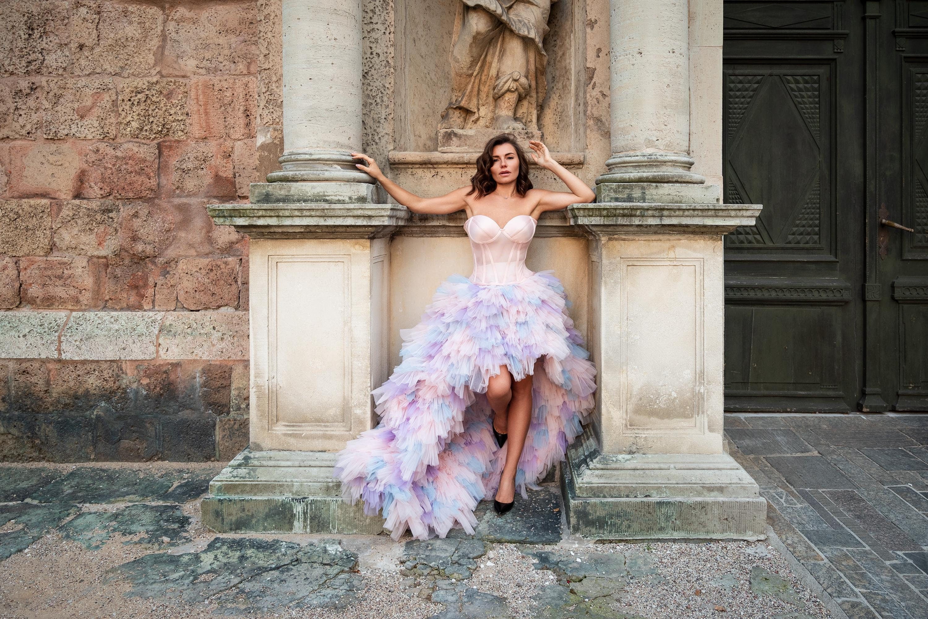 High Low Tulle Tutu Wedding Skirt, Rainbow Tiered Skirt, Las Vegas Wedding Separates, Unicorn Woman Wedding Dress, Birthday Princess Dress S Woman
