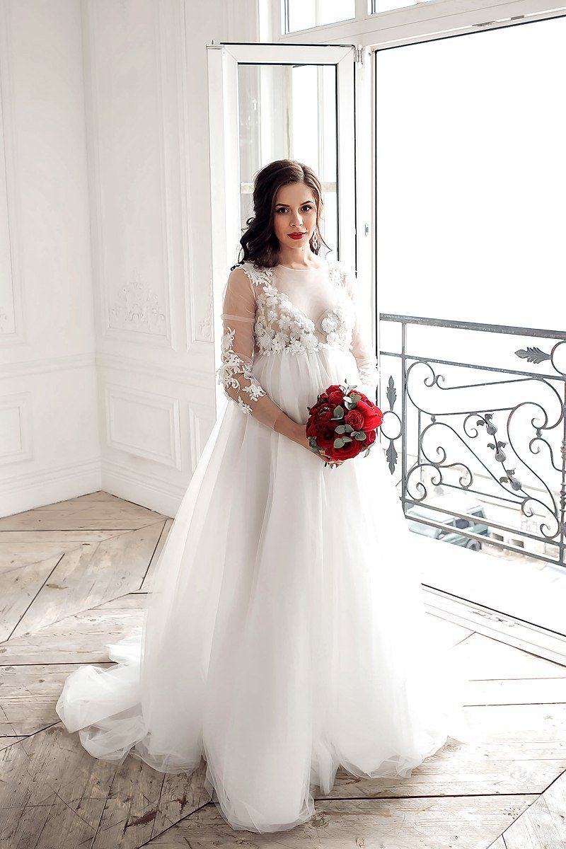 Shop Adriana Off-White Maternity Wedding Dress Lace & Tulle Gown for Photoshoot, Baby Shower or Boho Bridal Look - Customizable and Made-to-Order Shop Adriana Off-White Maternity Wedding Dress Lace & Tulle Gown for Photoshoot, Baby Shower or Boho Bridal Look - Customizable and Made-to-Order