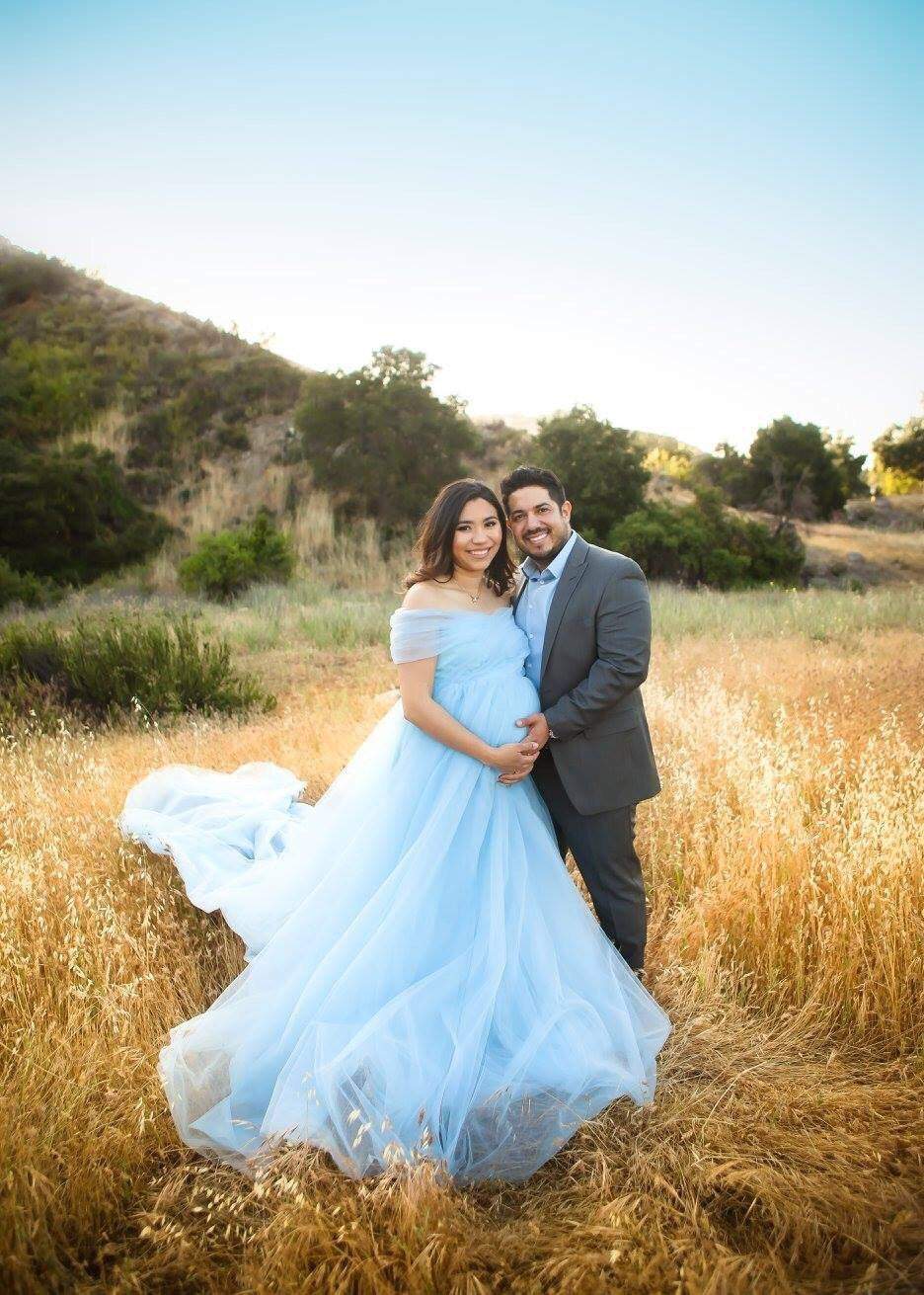 Baby Blue Maternity Photoshoot Dress with long trail