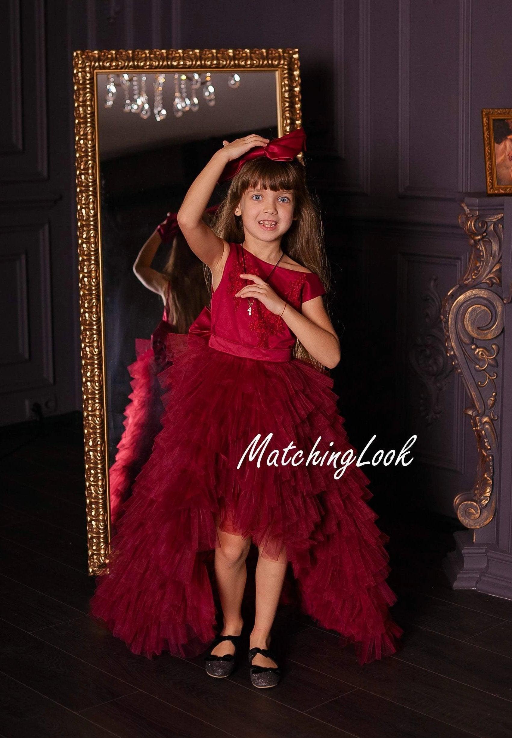 Shop Baby Girl Burgundy Tulle Tutu Multilayered Dress with Lace Top