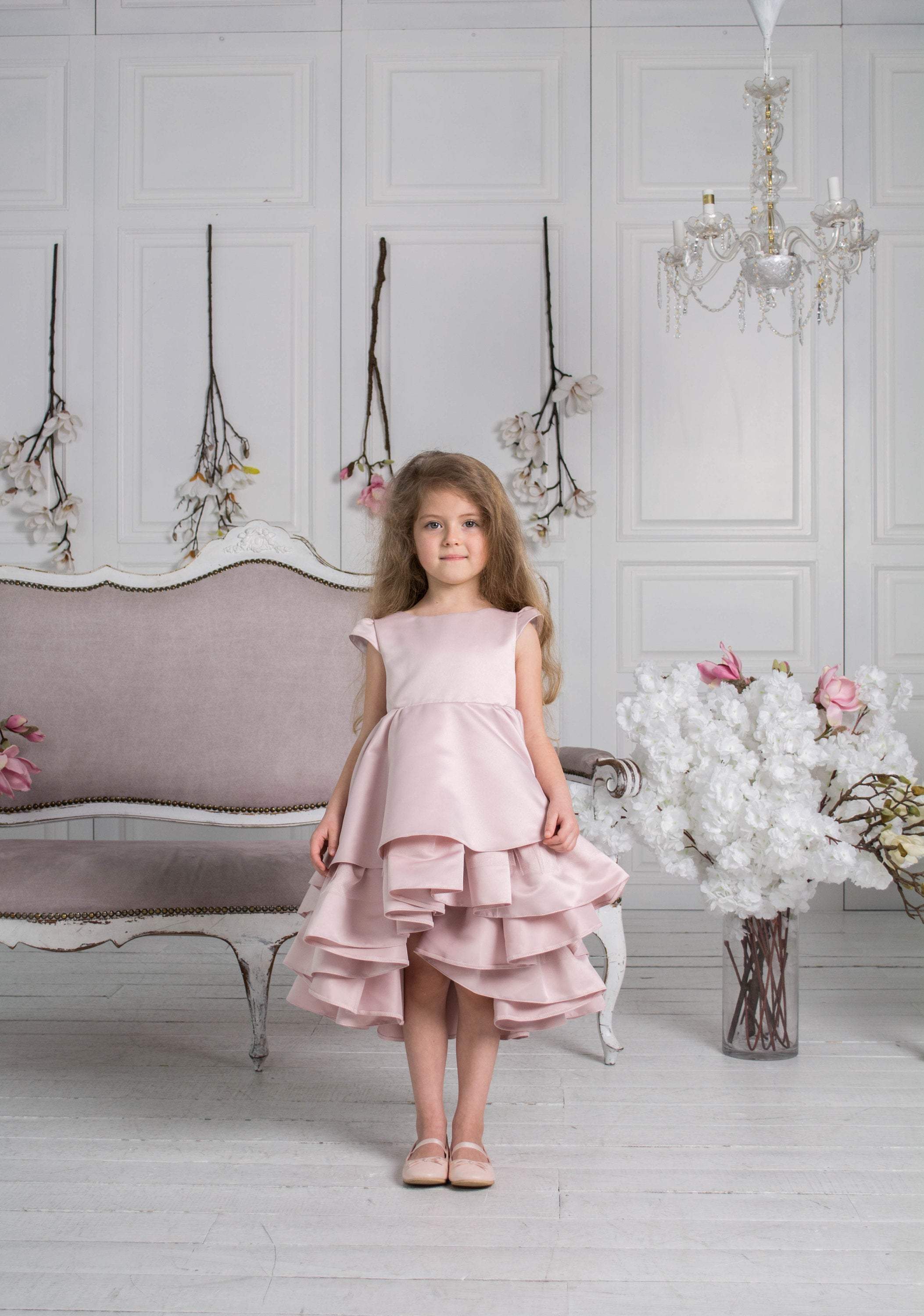 Blush Pink Toddler Party Dress with Flounces