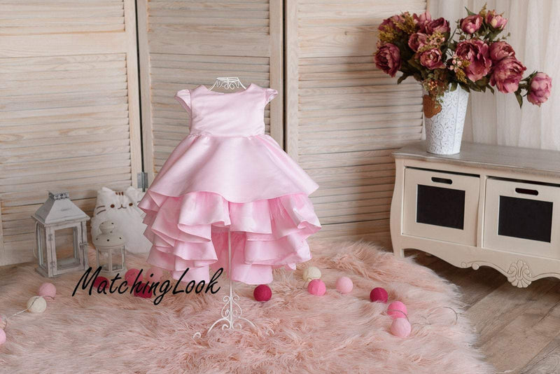 Flower Girl Dress, Girl Pageant Dress, Hot Pink Dress, Toddler Gown Dress,  Girl Birthday Dress, Fuchsia Party Dress, High Low Dress, Elegant