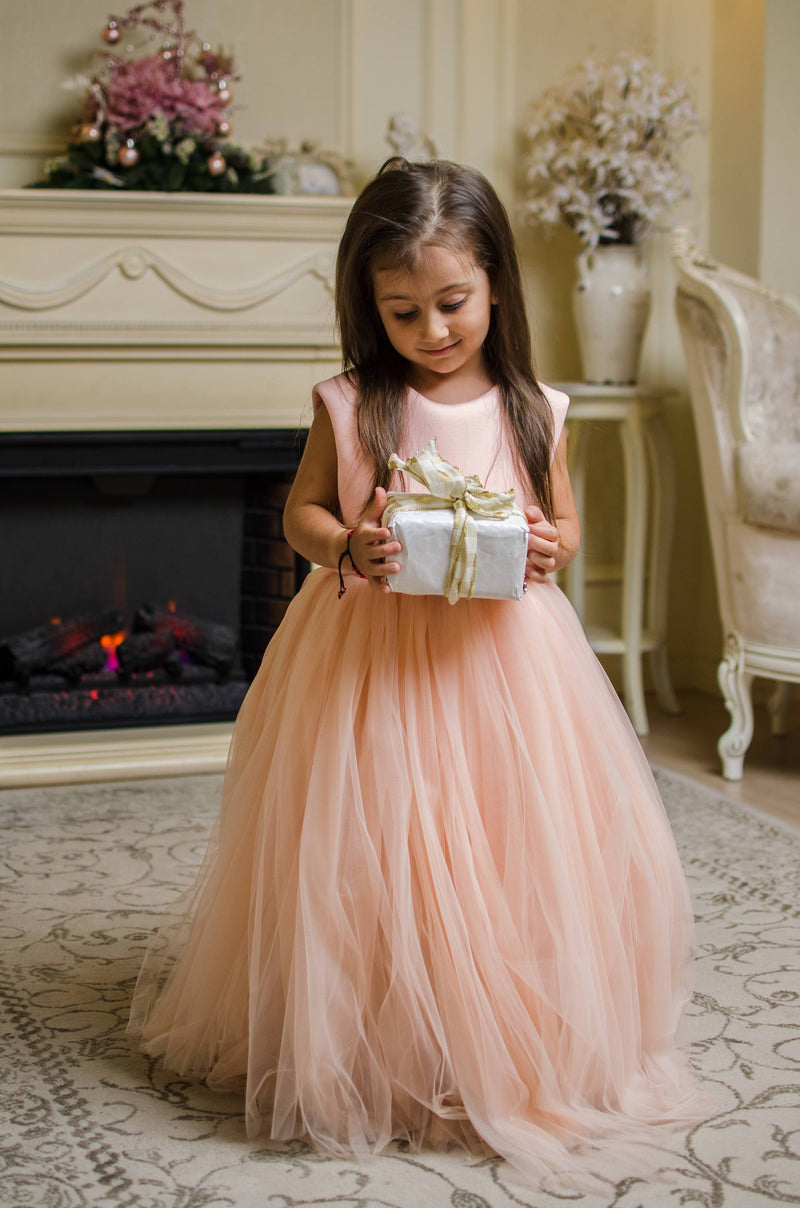 Shop Blush Girl Dress, Peach Princess Dress, 1st Birthday Dress, Toddler Gown Dress, Girl Flower Dress, First Communion Dress, Christening Dress -