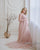 Blush pink pregnancy tulle dress with beaded lace and train - Matchinglook