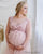 Blush pink pregnancy tulle dress with beaded lace and train - Matchinglook