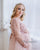 Blush pink pregnancy tulle dress with beaded lace and train - Matchinglook