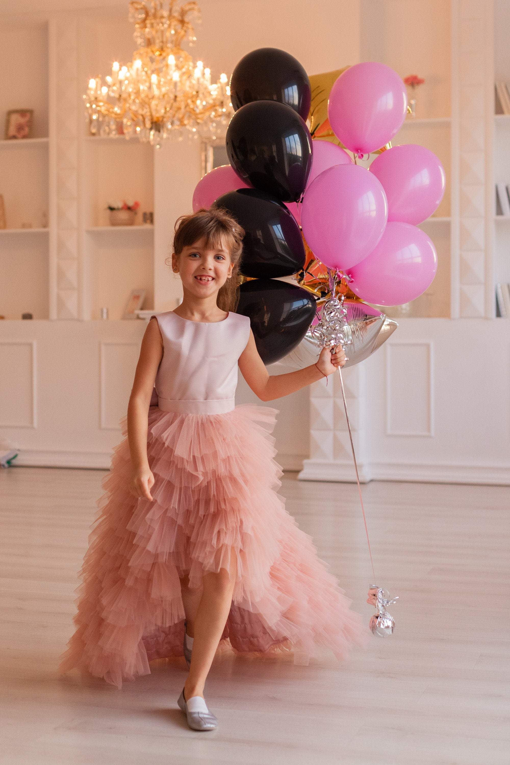 Shop Blush pink tulle tiered dress for little princess