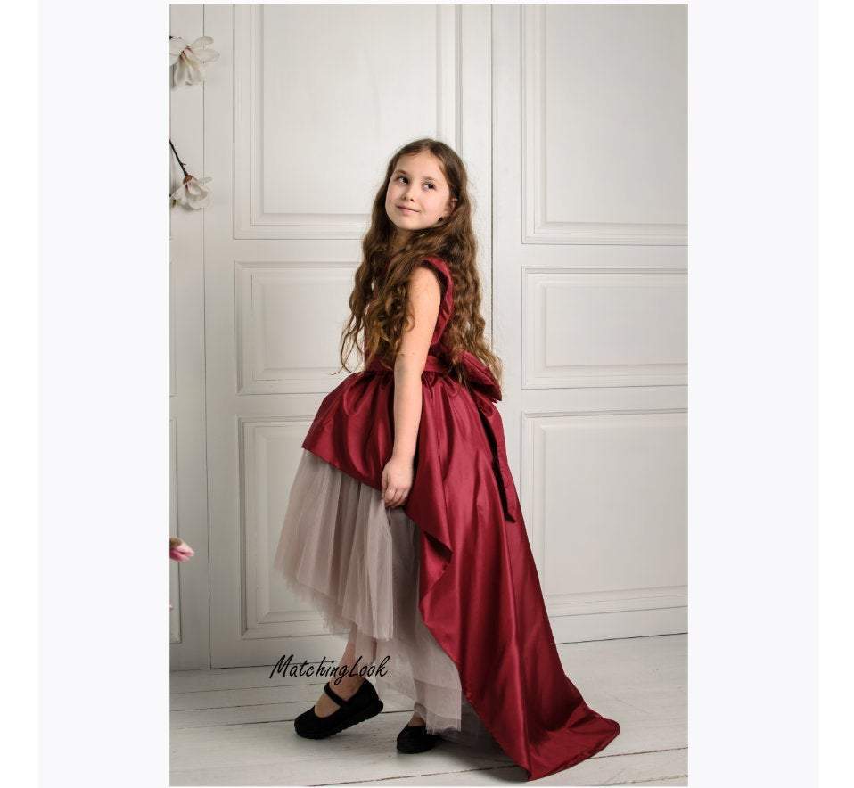 Shop Burgundy Flower Girl Dress, Tulle Dress, High Low Dress, Girl Princess Dress, Girl Tutu Dress, Tulle Train Dress, Photoshoot Dress, Elegant -