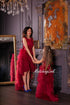 Burgundy tulle ruffle mom daughter dress