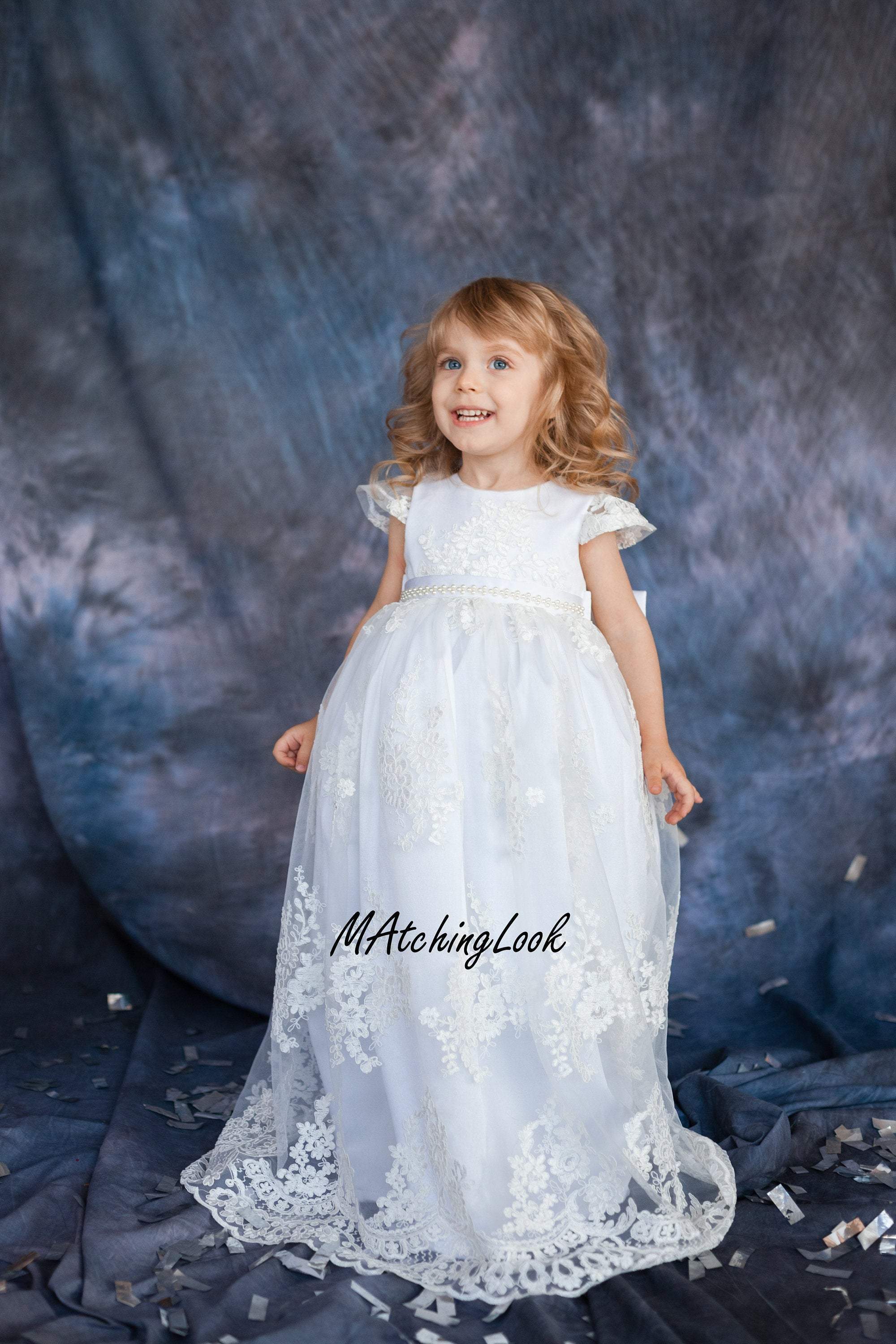 Baby girl christening dress, lace baptism dress, long sleeve christeni - My  Princess Atelier