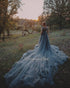 Dark grey/silver maternity tulle lace dress for photoshoot with long train