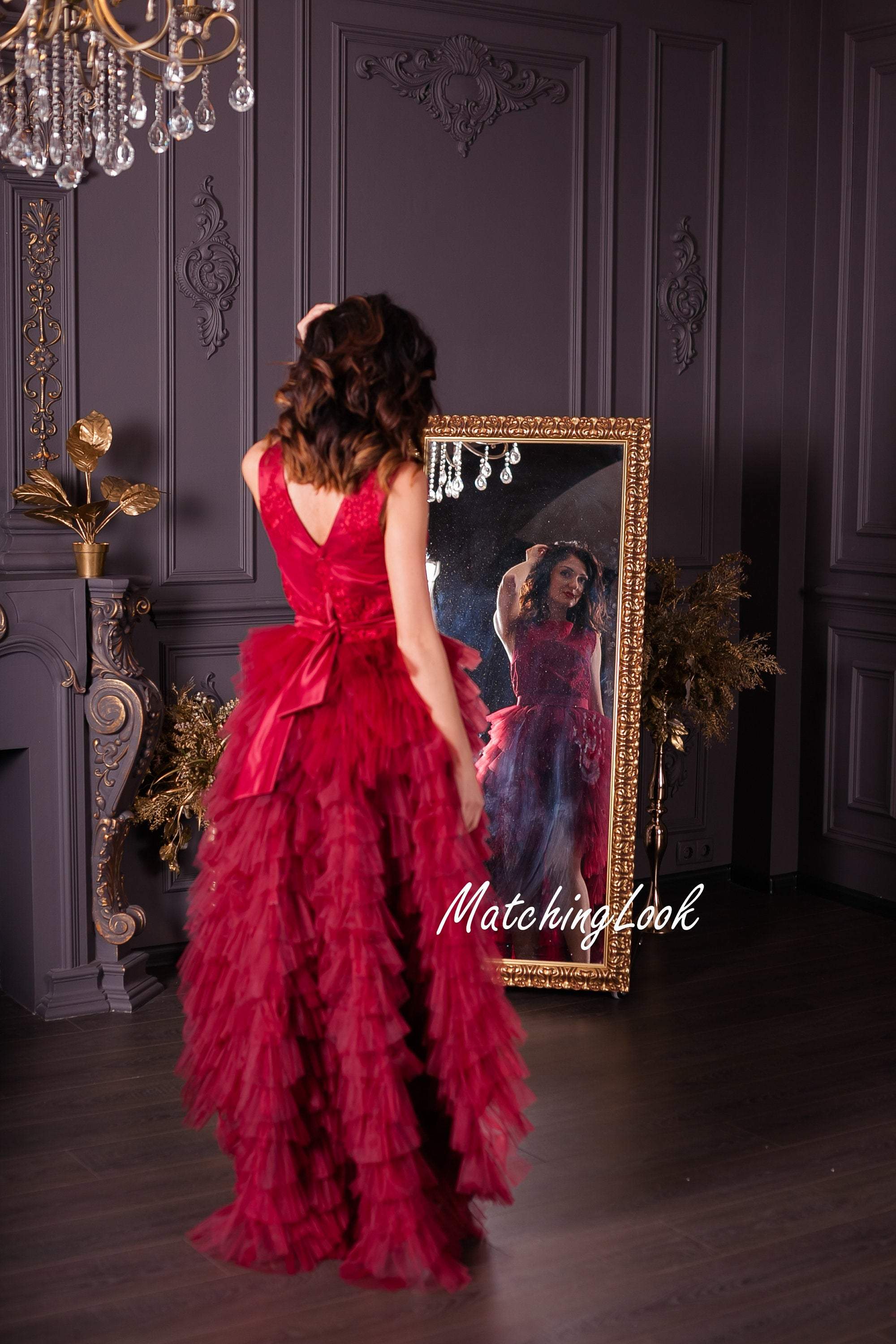 Off Shoulder Dark Red Long Sleeve Lace A line Long Evening Prom Dresse –  SposaDresses