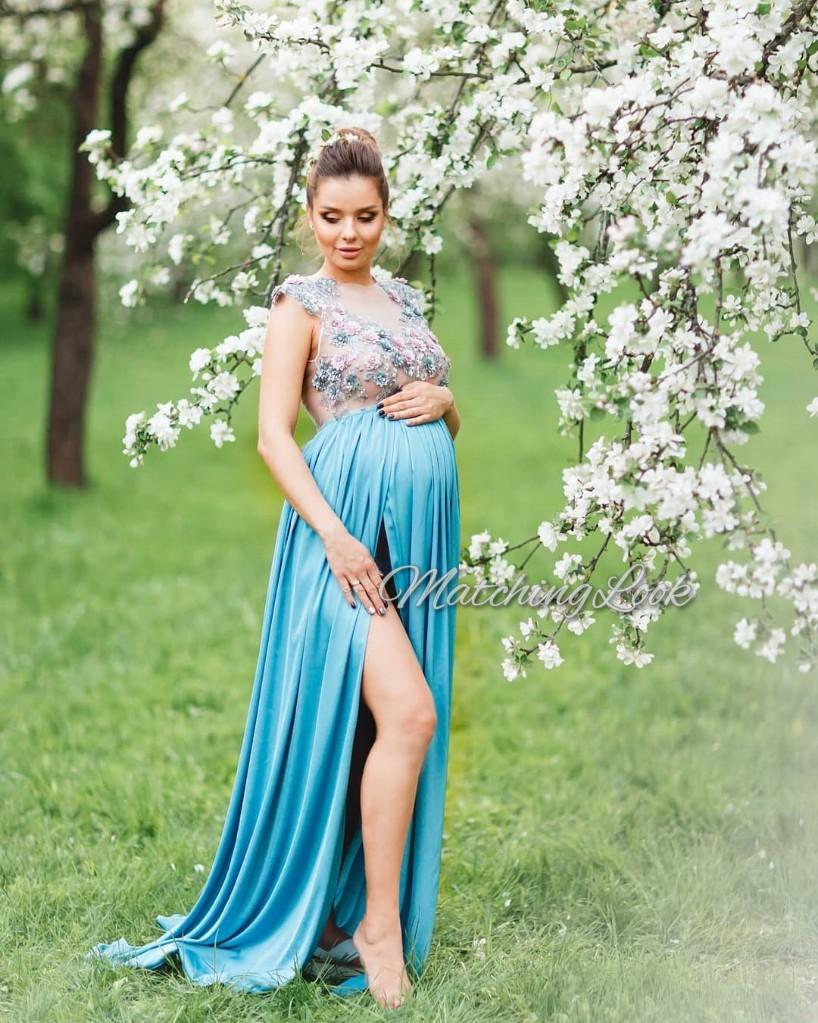Shop Dusty Blue Photoshoot Maternity Lace Dress