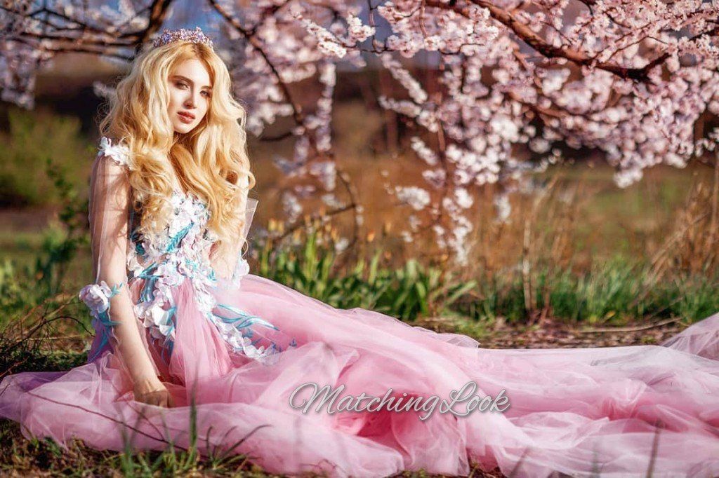 Shop Dusty rose tulle dress with beaded lace and train - Customizable and  Made-to-Order Dresses