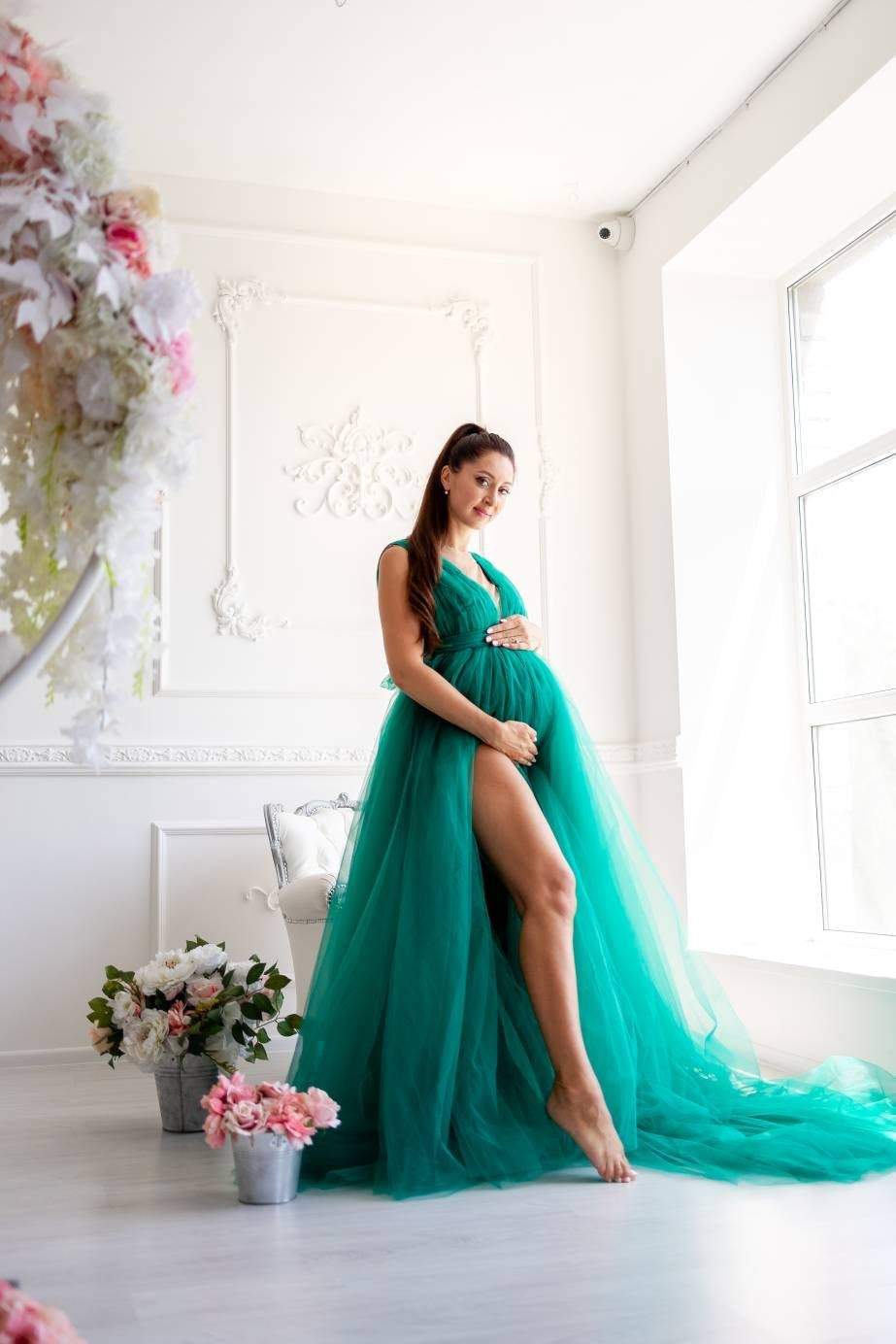 Shop Emerald Green Maternity Dress, Photoshoot Dress, Empire Waist