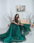 Emerald green mother daughter matching photoshoot tulle gowns with  train