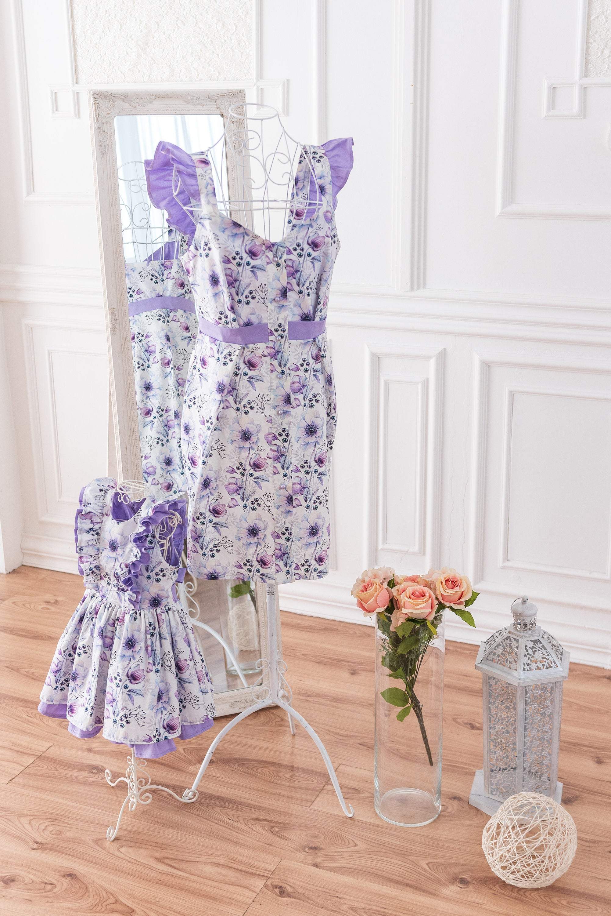 Floral Cotton Dress Easter Dress Vintage Style Dress Girl Purple Dr