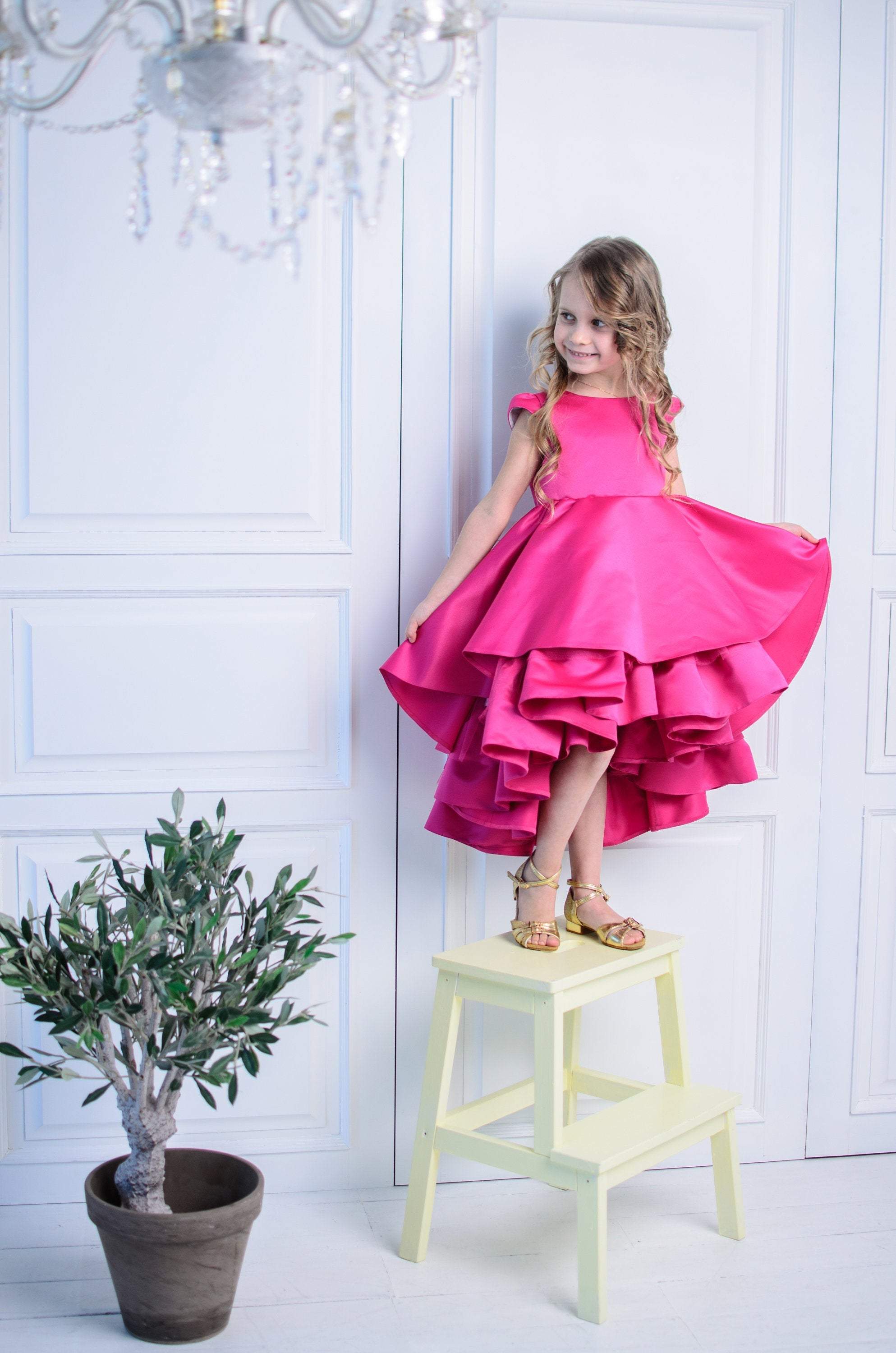Kids Party Dress | Faye Pink Waterfall Dress - faye