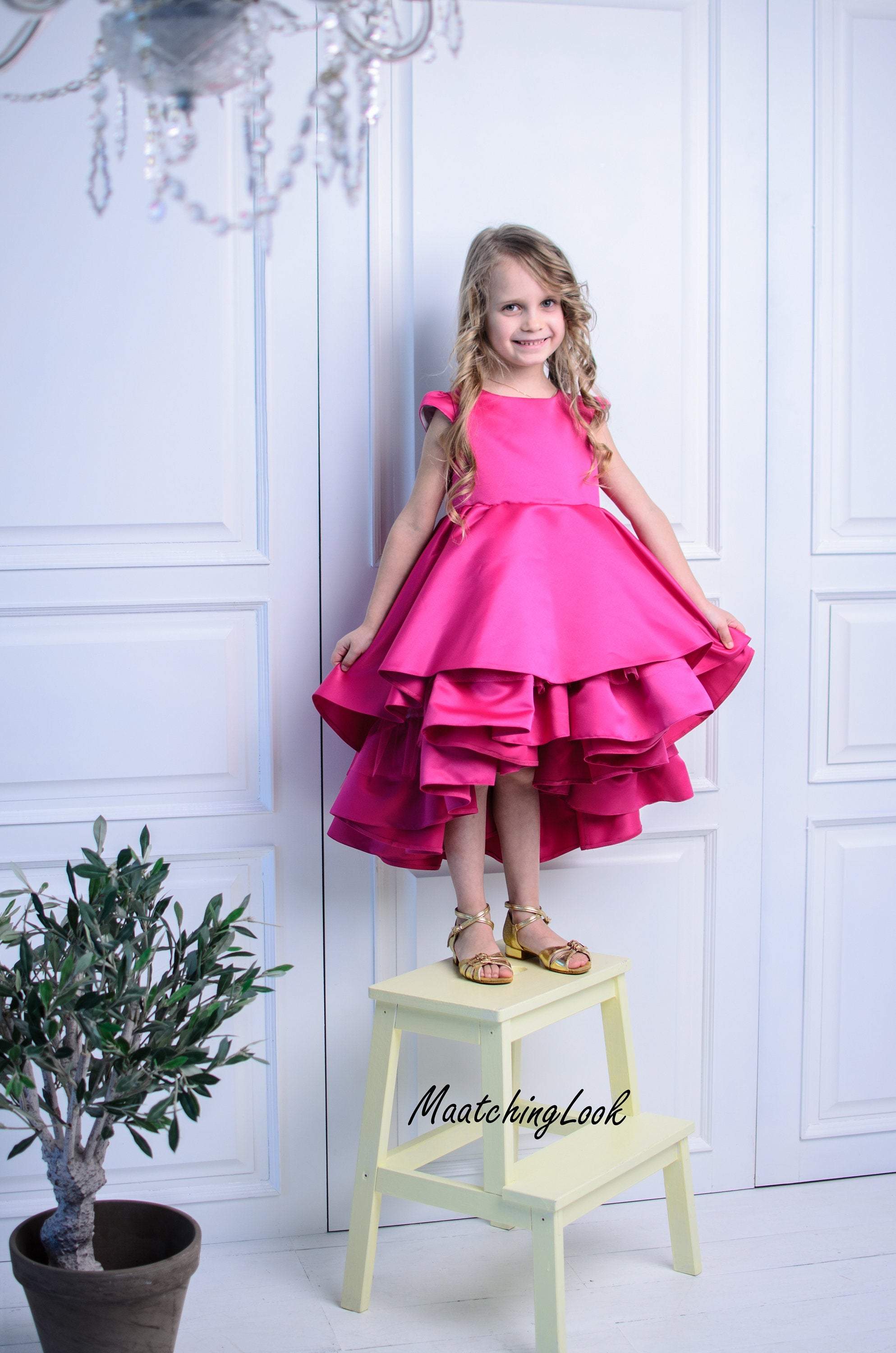 Flower Girl Dress, Girl Pageant Dress, Hot Pink Dress, Toddler Gown Dr