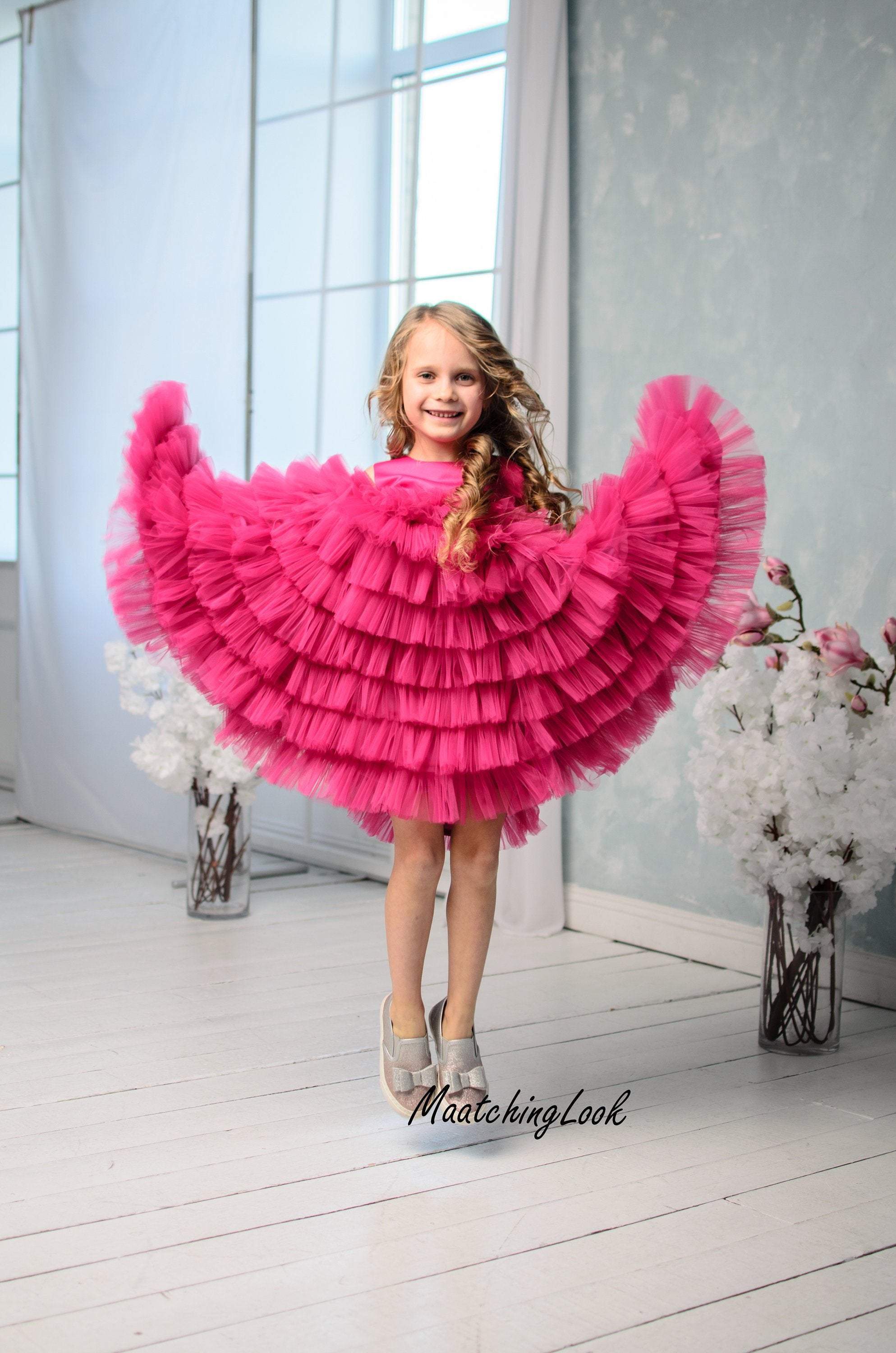 Shop Flower Girl Dress, Hot Pink Dress, Girl Pageant Dress, Ruffle Tulle Dress, Tulle Layered Dress, Photoshoot Dress, Toddler Pageant Dress - Shop Flower Girl Dress, Hot Pink Dress, Girl Pageant Dress, Ruffle Tulle Dress, Tulle Layered Dress, Photoshoot Dress, Toddler Pageant Dress -