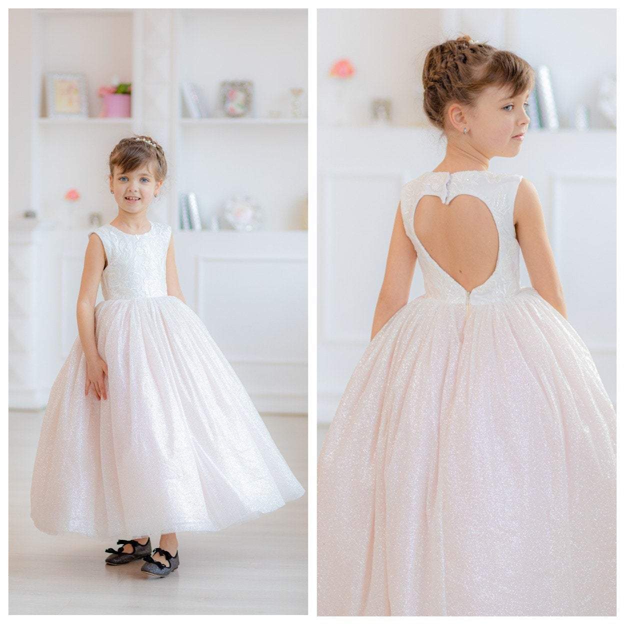 White Lace Top & Mint Tulle Skirt Flower Girl Dress with Long Sleeves – Mia  Bambina Boutique