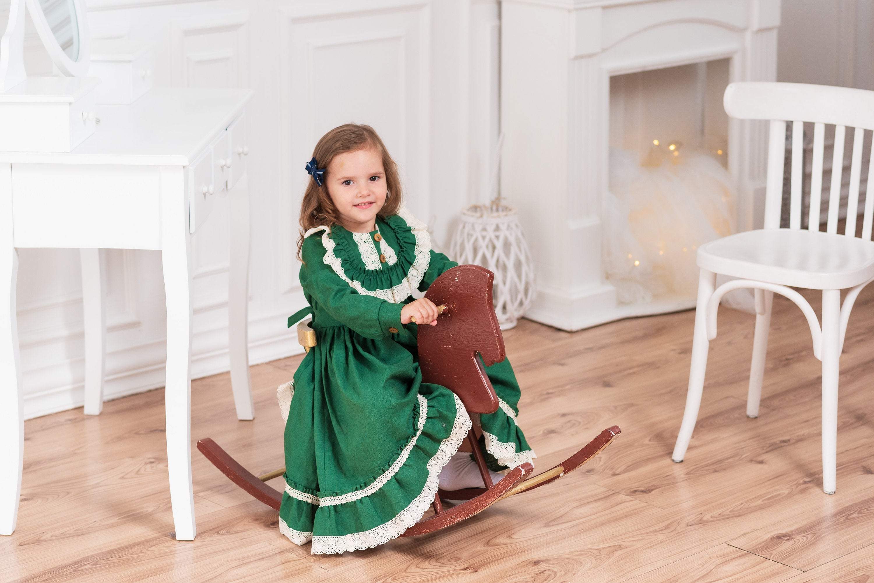 Girl Linen Dress Girl Easter Dress Vintage Style Dress Toddler Ruff