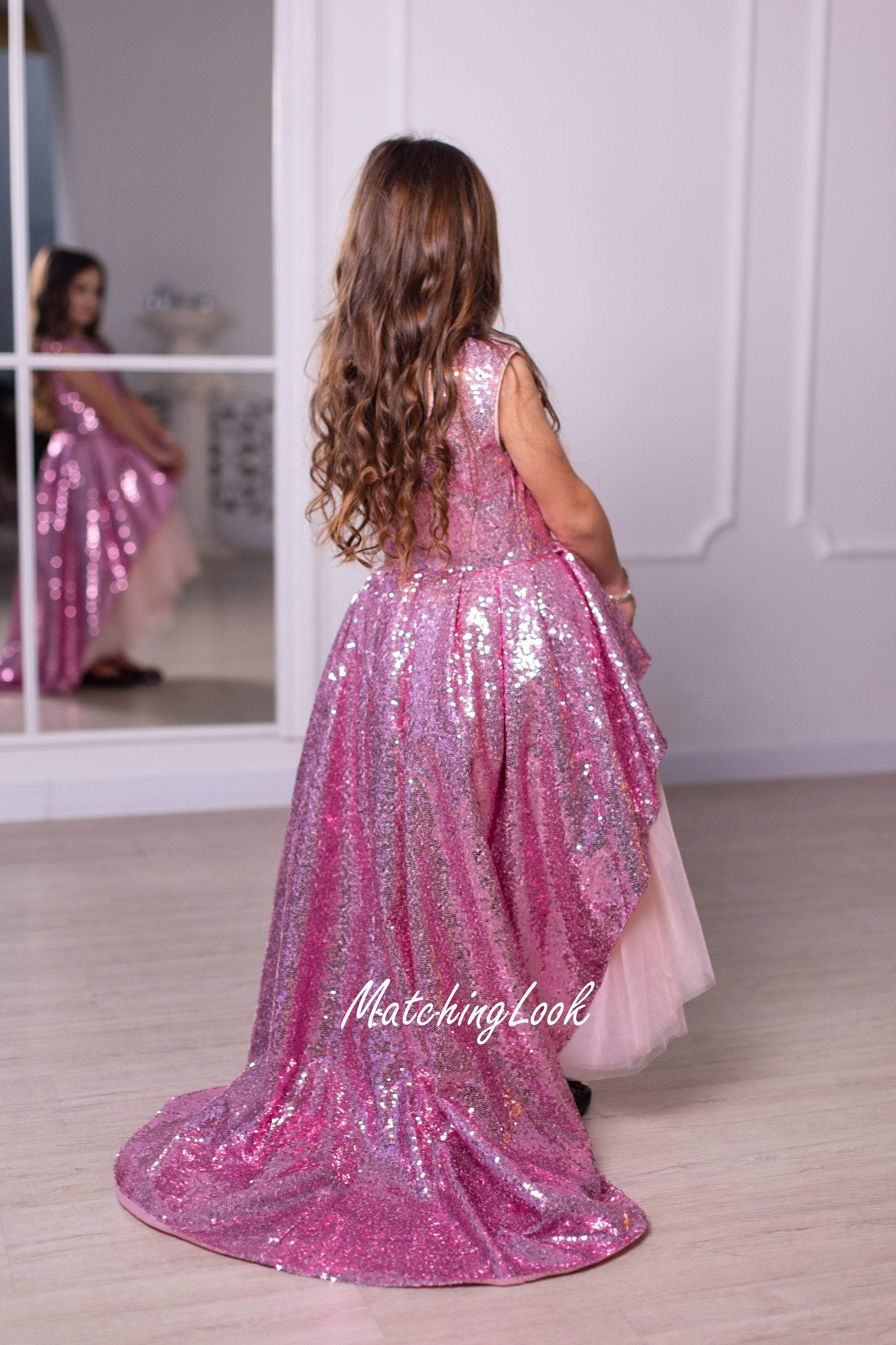 Pink Lace Girls Princess Dress For Kids Wedding Formal Evening Sleeveless  Long Tail Gown Children Em | Shopee Philippines
