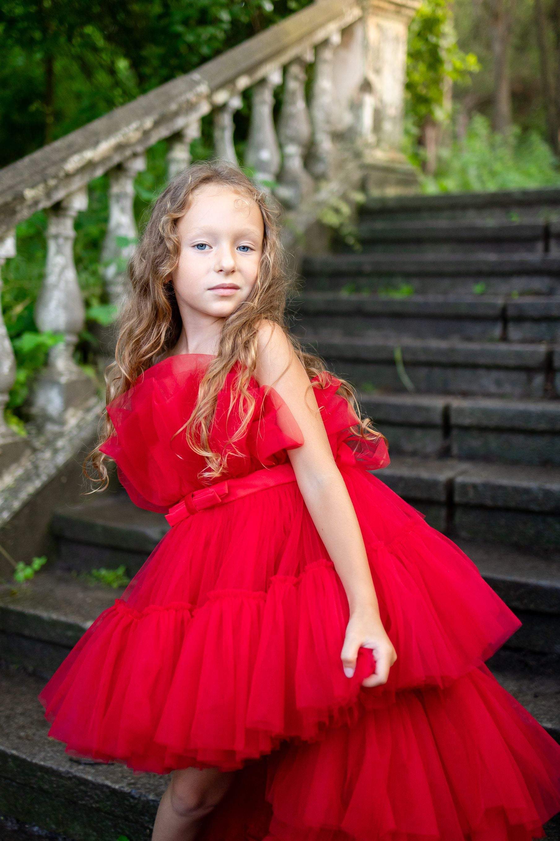 Off Shoulder Prom Dress, Chic Red Evening Dress,long Sleeve Party Dress, princess Birthday Dress,cust on Luulla