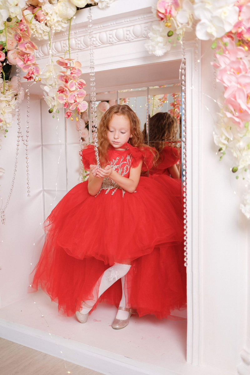 Shop Girl Size 5 Red Dress, Girl Gown Dress, Princess Tulle Dress, High Low Dress, Photoshoot Dress, Girl Holiday Dress, Designer Dress, Pageant