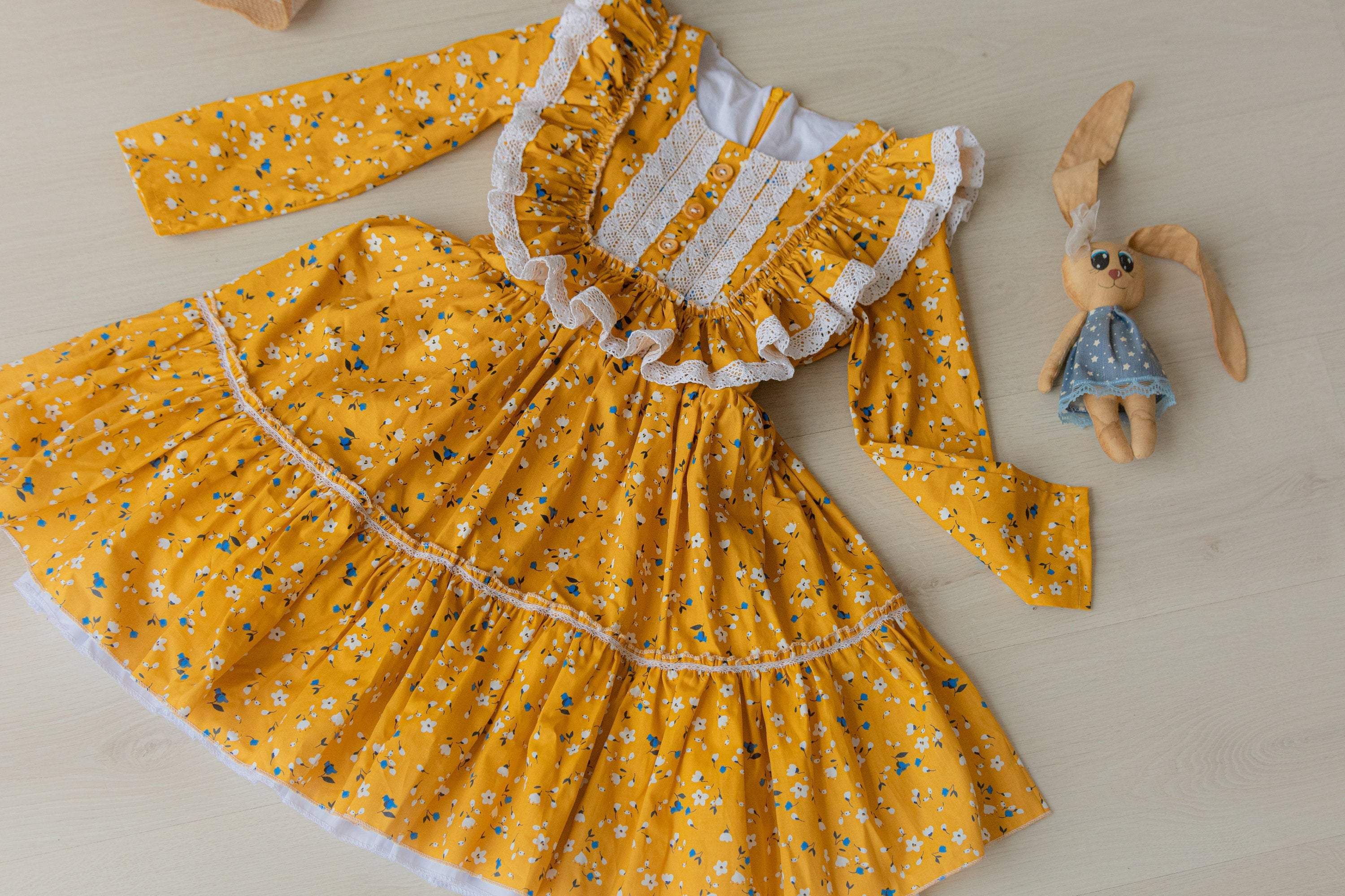 Girl Yellow Dress, Girl Easter Dress, Prairie Dress, Vintage Style Dre