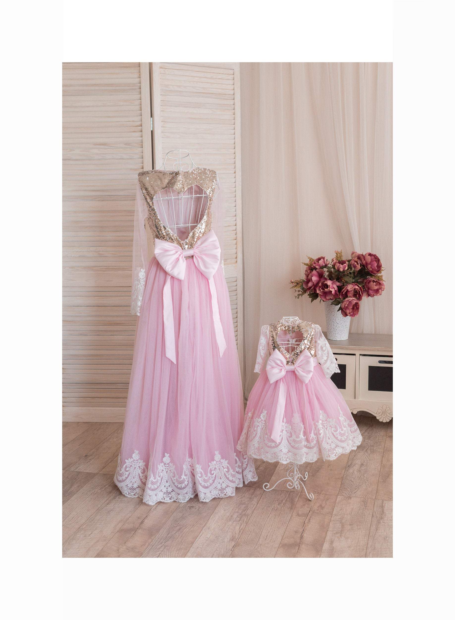 Shop Gold and pink birthday outfit, Mother daughter matching dress