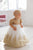 Gold baby girl princess dress with sequins and lace trim on tutu bottom part - Matchinglook