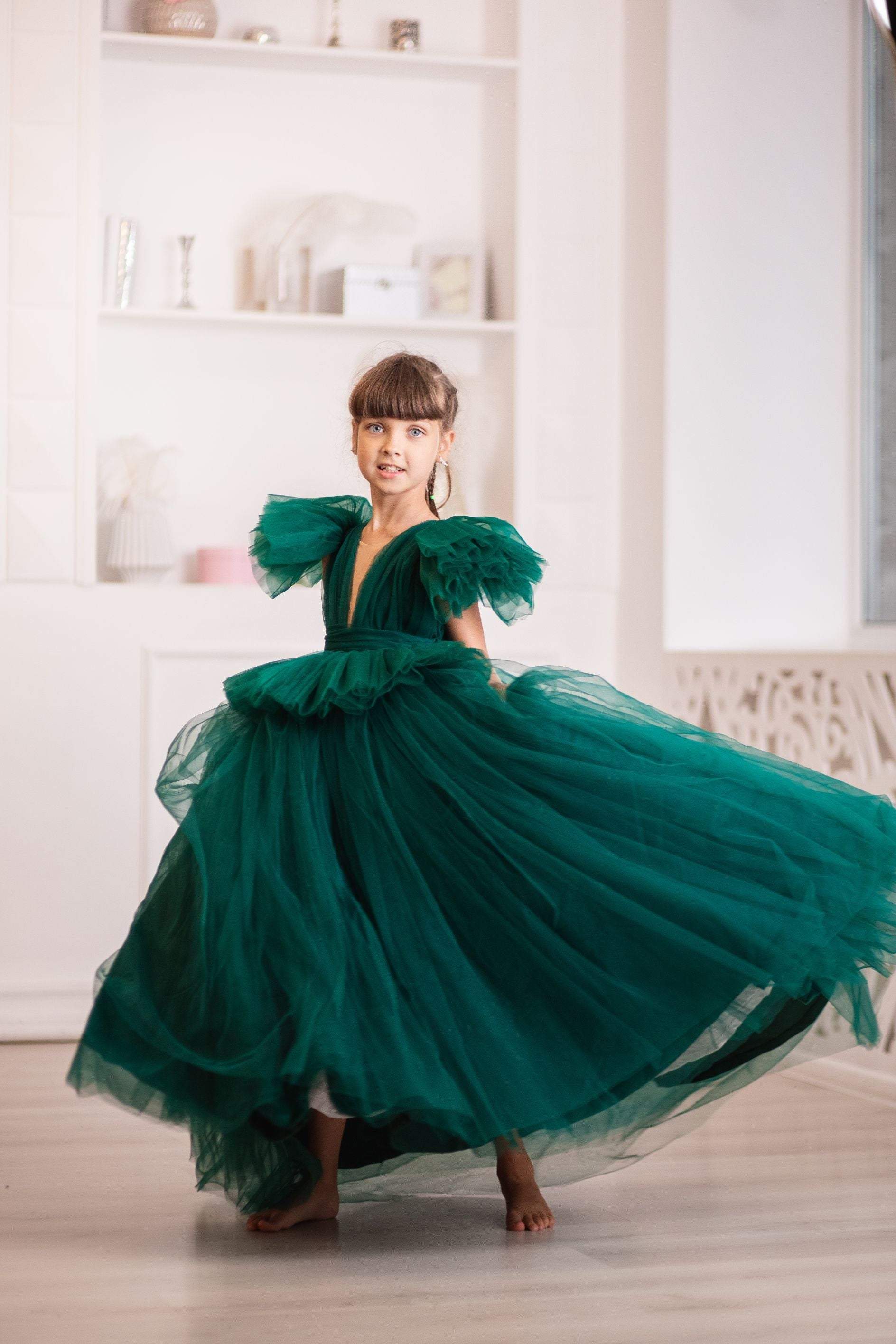 Shop Green Flower Girl Dress, Tulle Maxi Dress for Girl, Girl Birthday Dress with V neckline, Princess Tulle Dress, Formal Dress - Customizable and Shop Green Flower Girl Dress, Tulle Maxi Dress for Girl, Girl Birthday Dress with V neckline, Princess Tulle Dress, Formal Dress - Customizable and