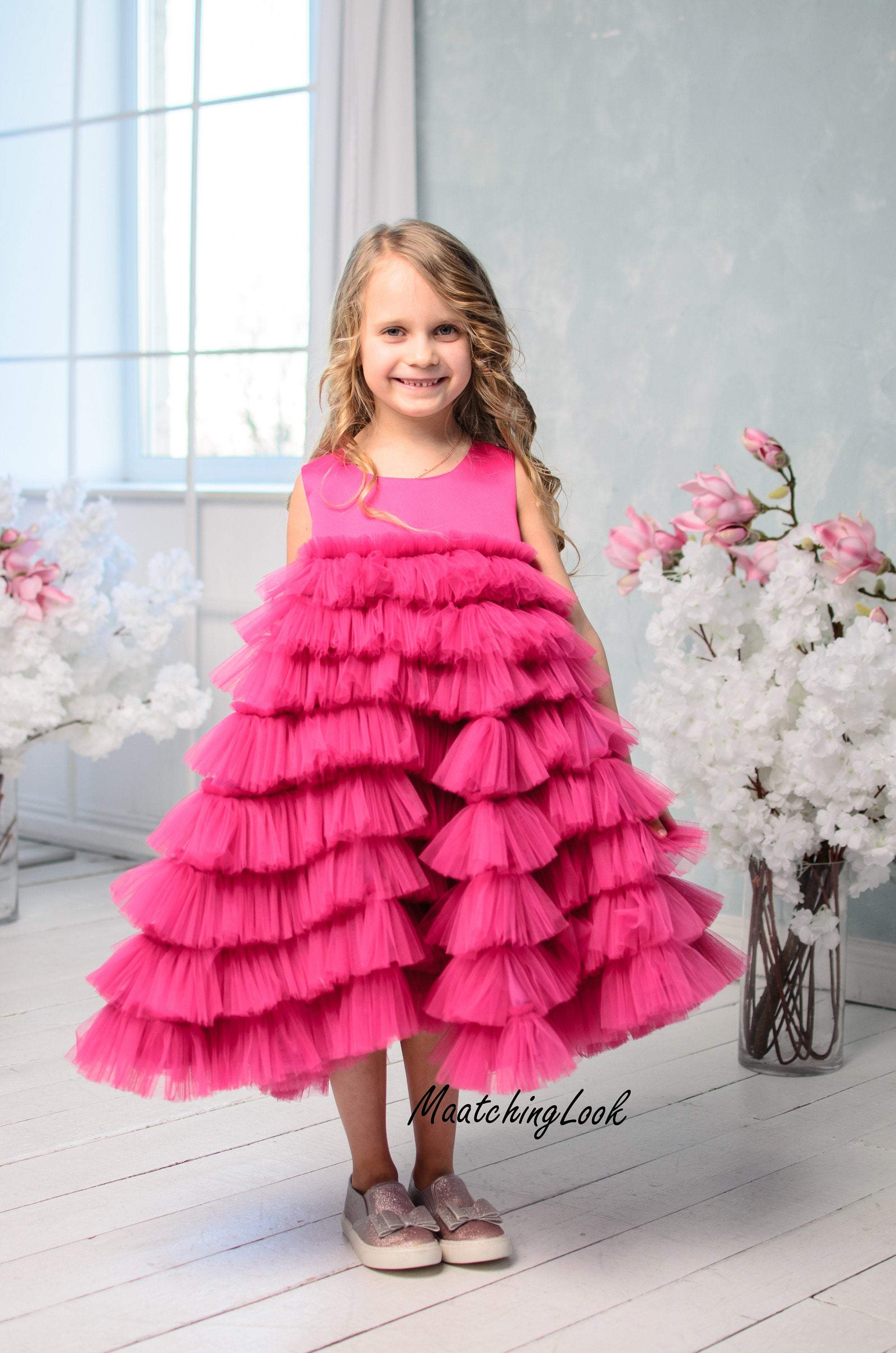 Hot pink Dress Baby Dress Pageant Dress Tulle Dress Flower Girl Dress