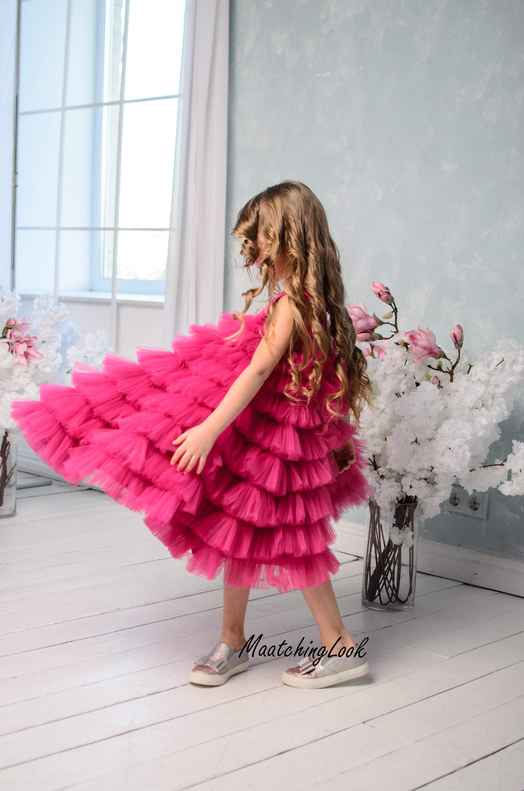Hot pink Dress Baby Dress Pageant Dress Tulle Dress Flower Girl Dress