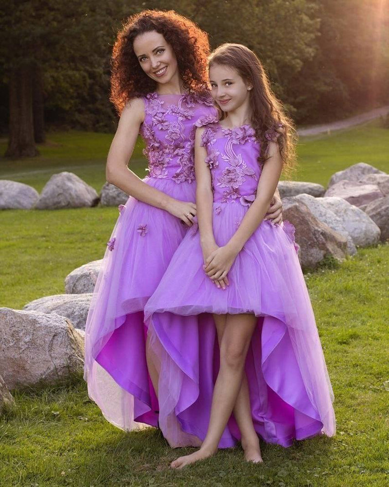 Mother Daughter Matching Dress, Purple Dress, High Low Dress, Mommy and Me Outfit, Photoshoot Dress, Girl Elegant Dress, Graduation Dress 10 / 5 Years