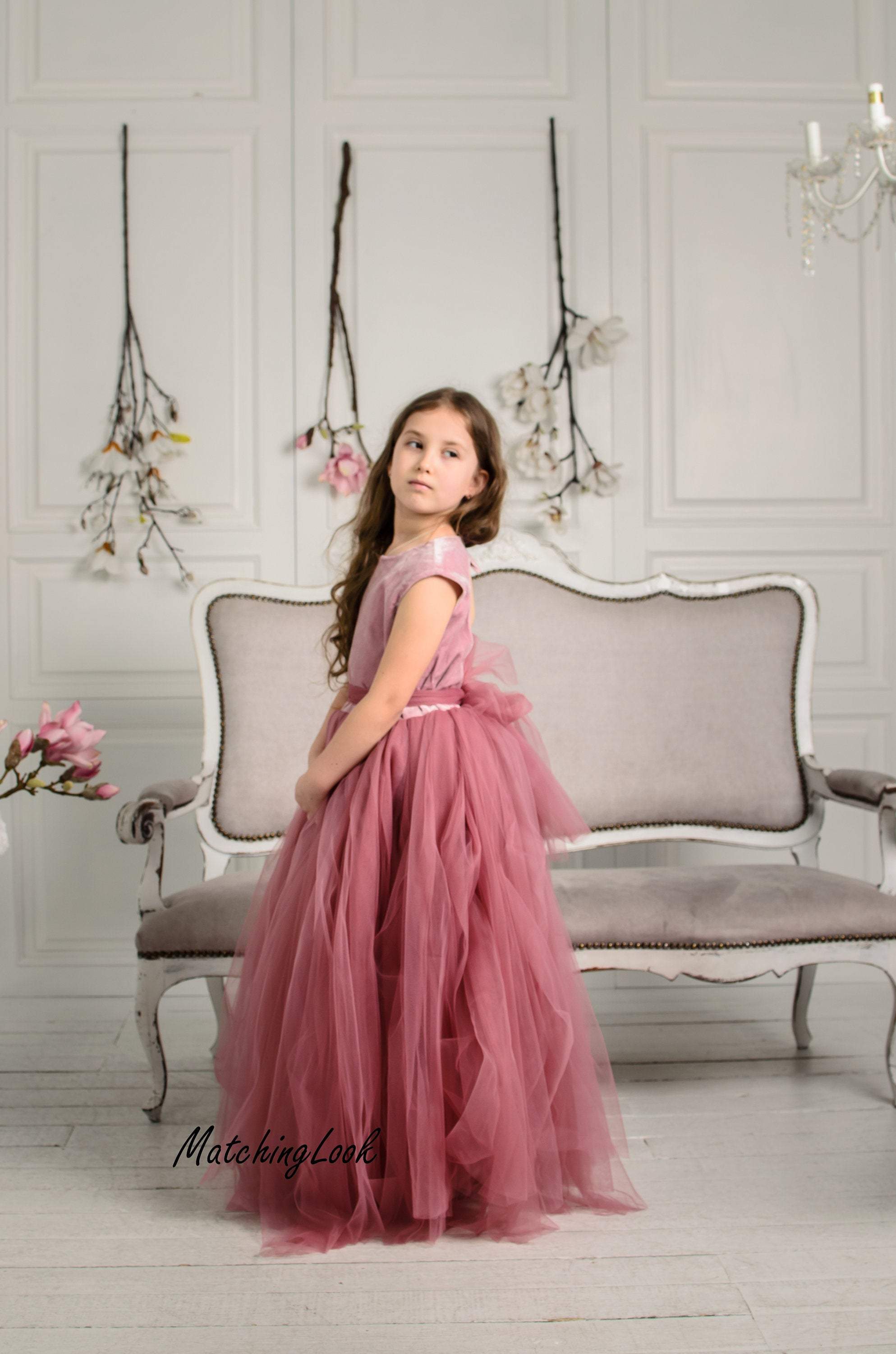 Dusty Rose Tulle Gown, Ruffle Tulle Dress, Maternity Gown, Baby Shower