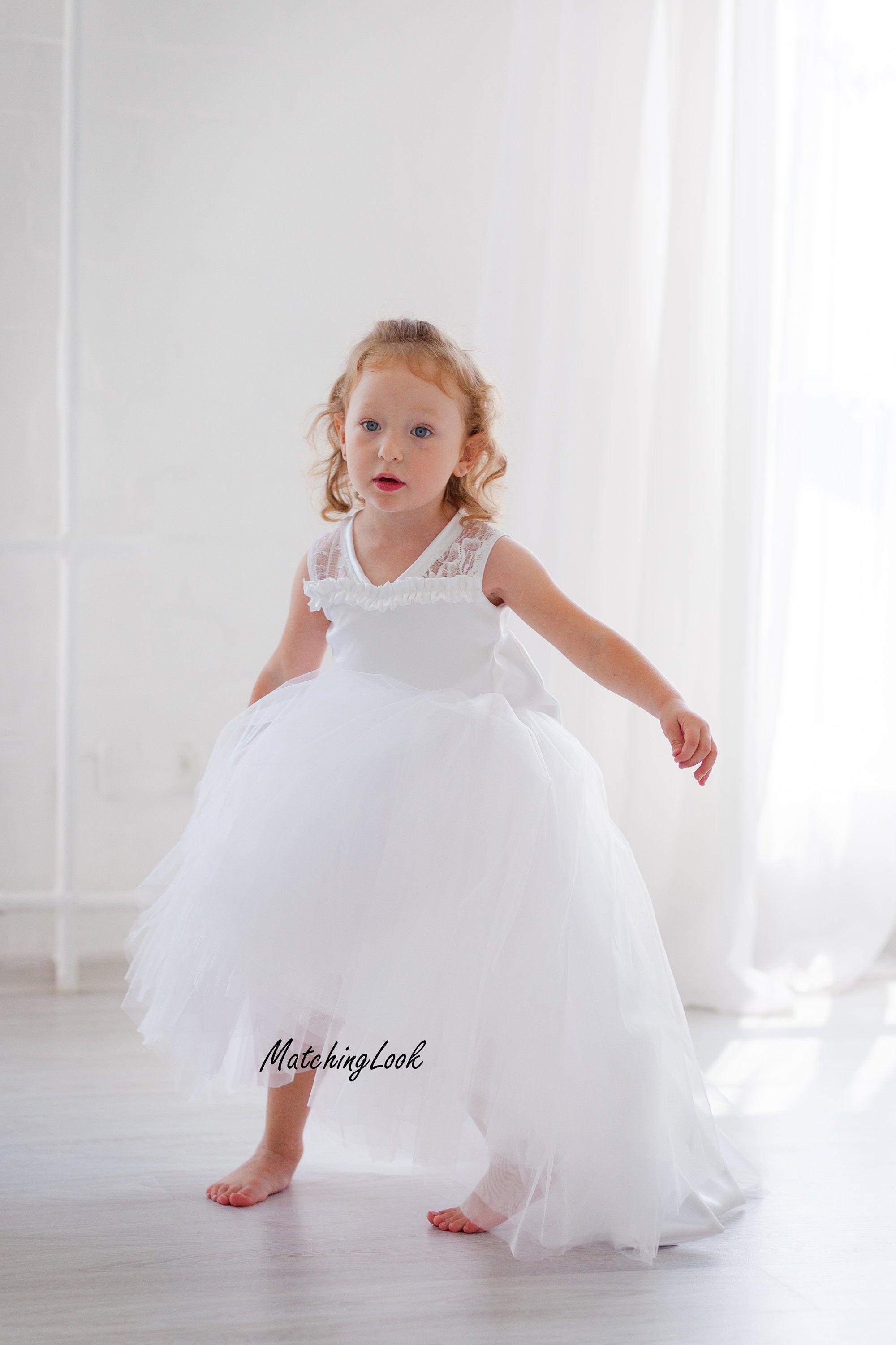 Matchinglook White Flower Girl Dress