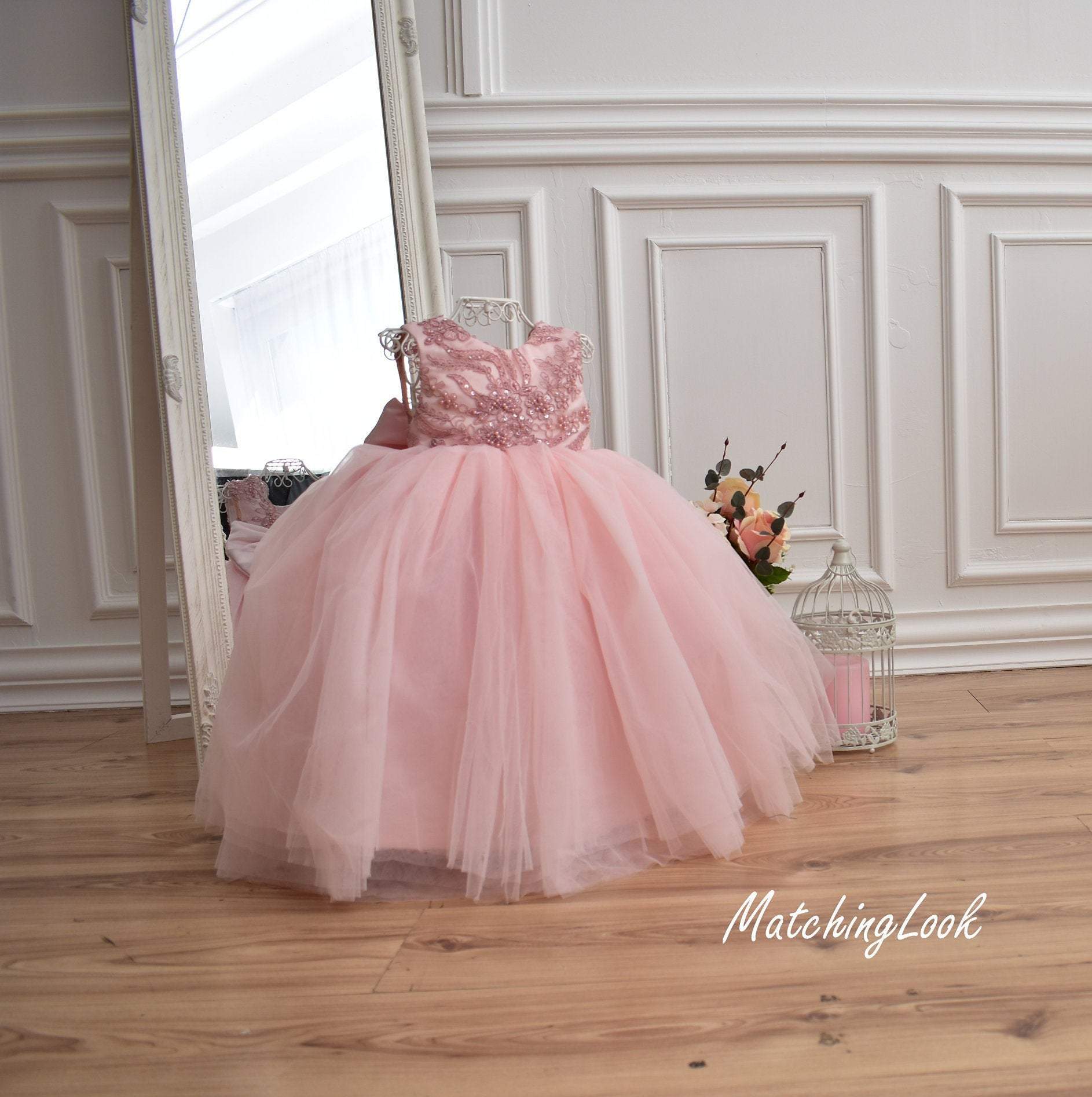 Pink Tulle Baby Girl Dress with Ribbon, Pink Girl Puffy Dress, Pink Baby  Tutu Dress, Princess Dress, Baby Flower Dress, Baby Wedding Dress
