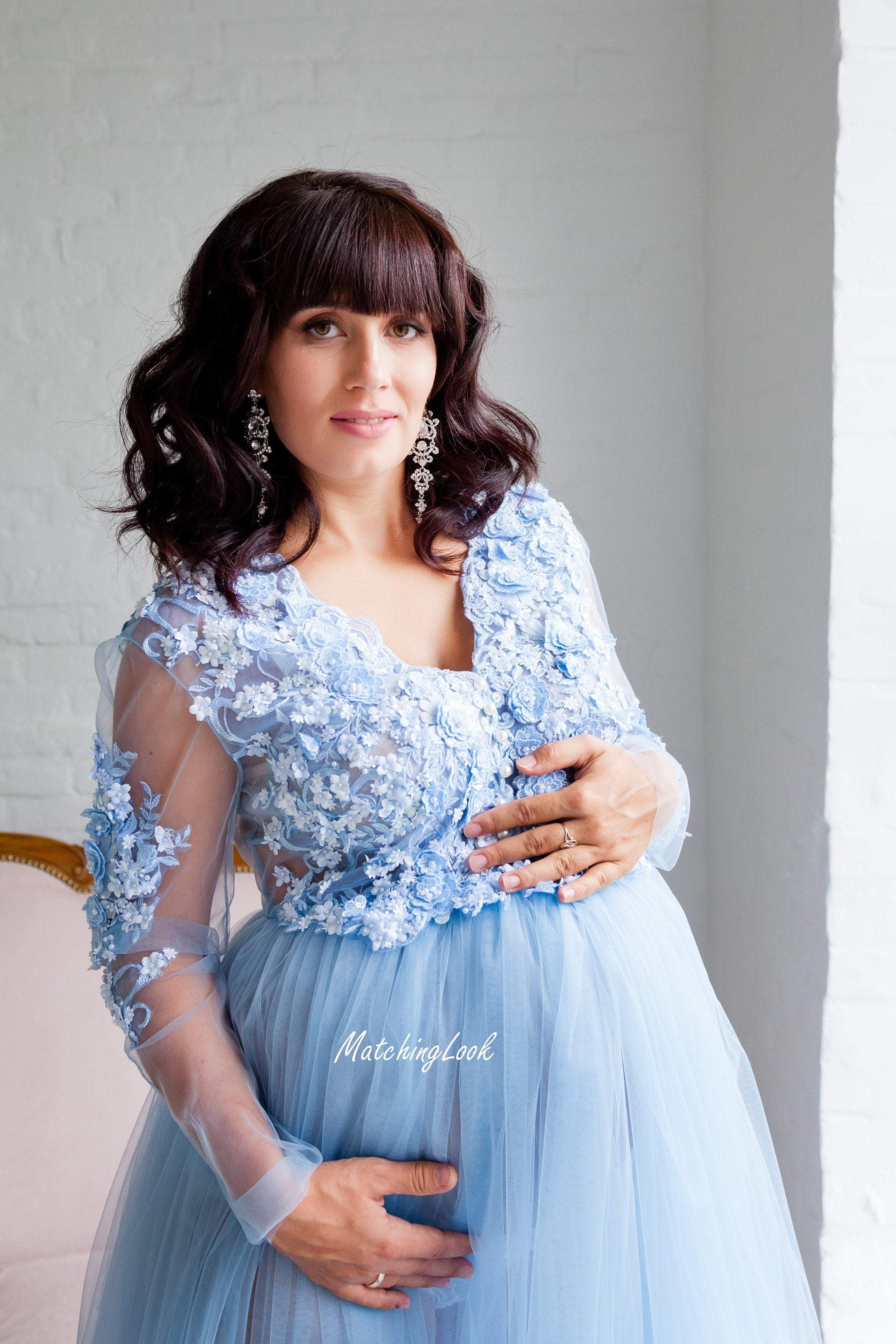 Maternity Dress For Baby Shower, Blue Maternity Dress, Maternity Gown