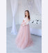 Blush Baby Shower Maxi Dress with long sleeves and decorated with beaded lace