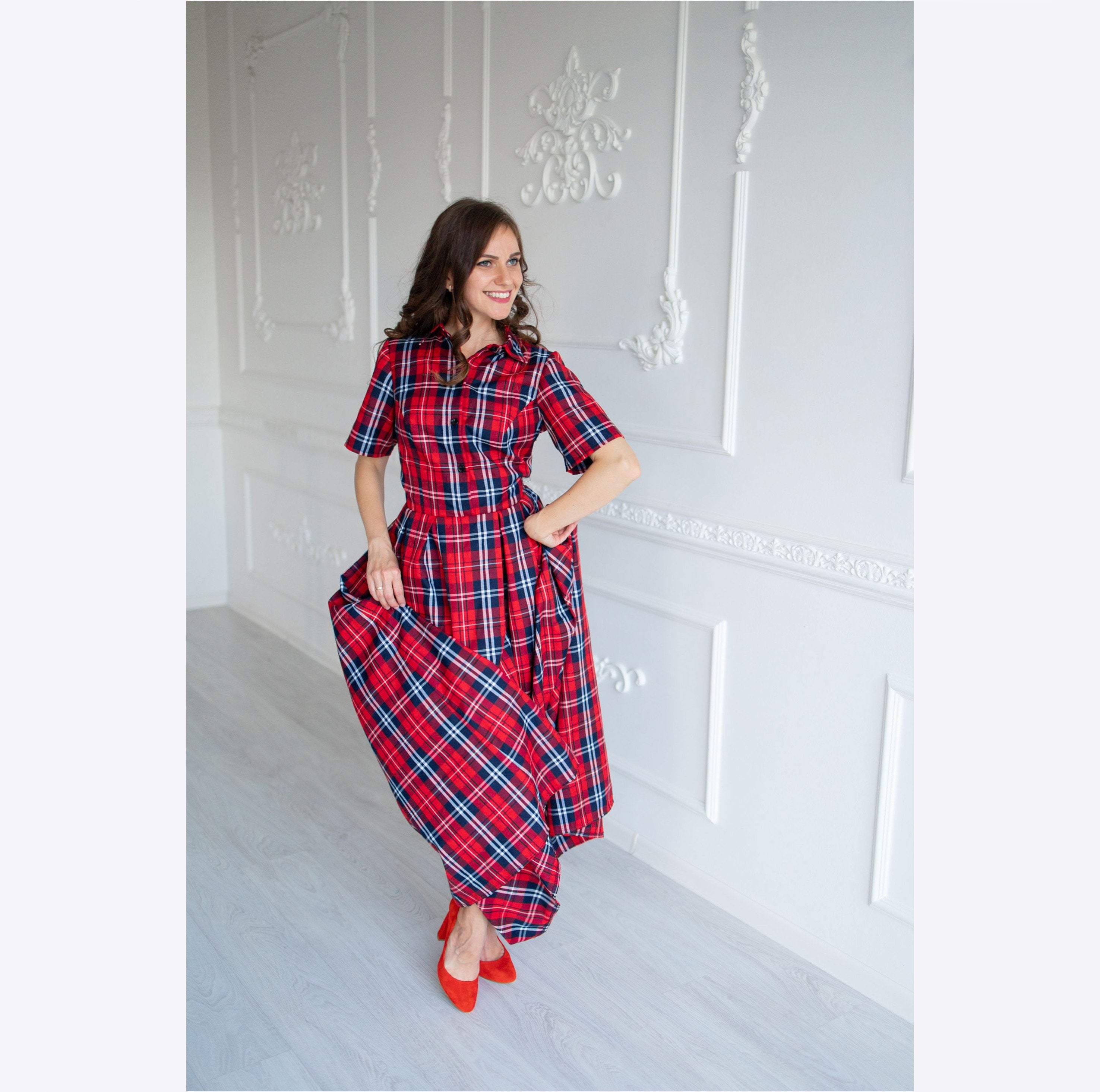 Red Tartan Dress, Maxi Plaid Dress, Red Shirt Dress, Women Maxi Dress, Holiday Outfit, Photoshoot Dress, Short Sleeve Dress, Winter Dress 10 Red Tartan Dress, Maxi Plaid Dress, Red Shirt Dress, Women Maxi Dress, Holiday Outfit, Photoshoot Dress, Short Sleeve Dress, Winter Dress 10