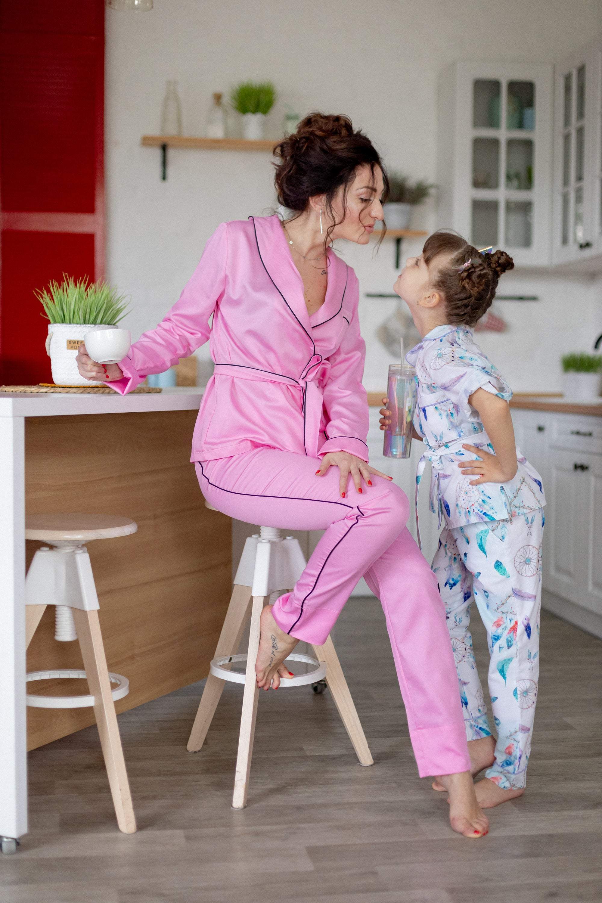 Dusty Pink pjs - custom pjs - satin pajama set - Bridesmaid pink