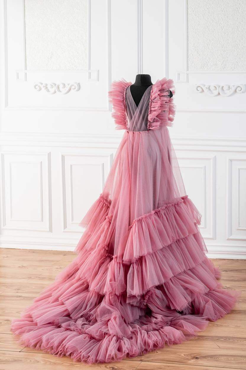 Fierce in a hot pink ruffle dress! | Pink ruffle dress, Tulle dress, Evening  dresses