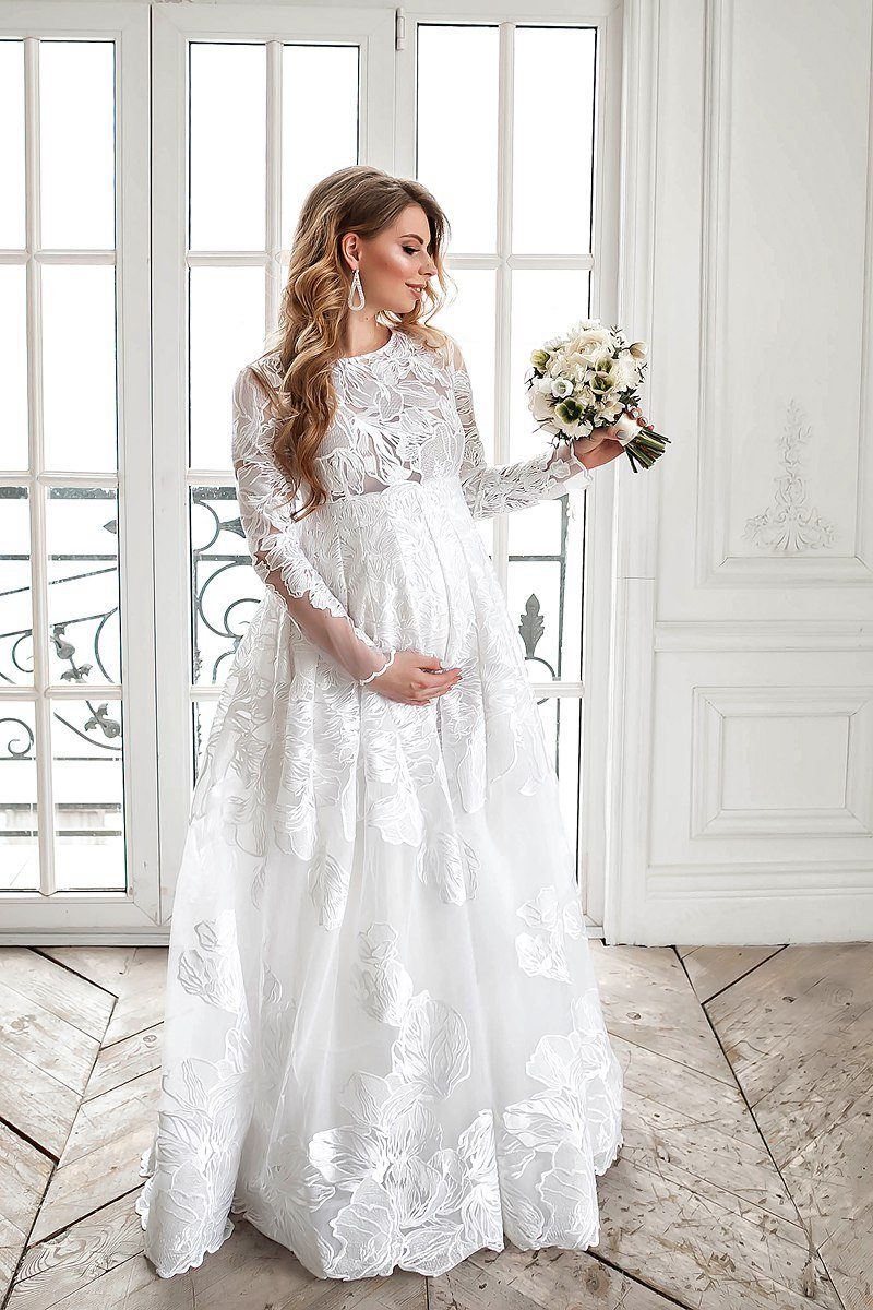 Isabella bridal lace dress with high waist for maternity